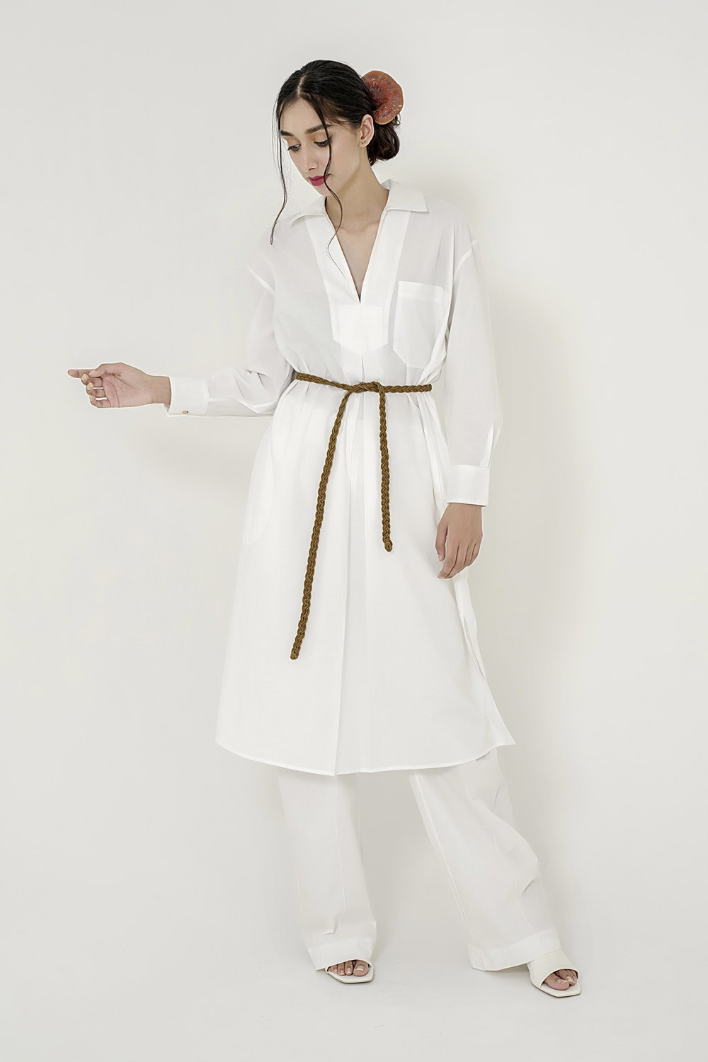 White A-Line Ankle Length Dress